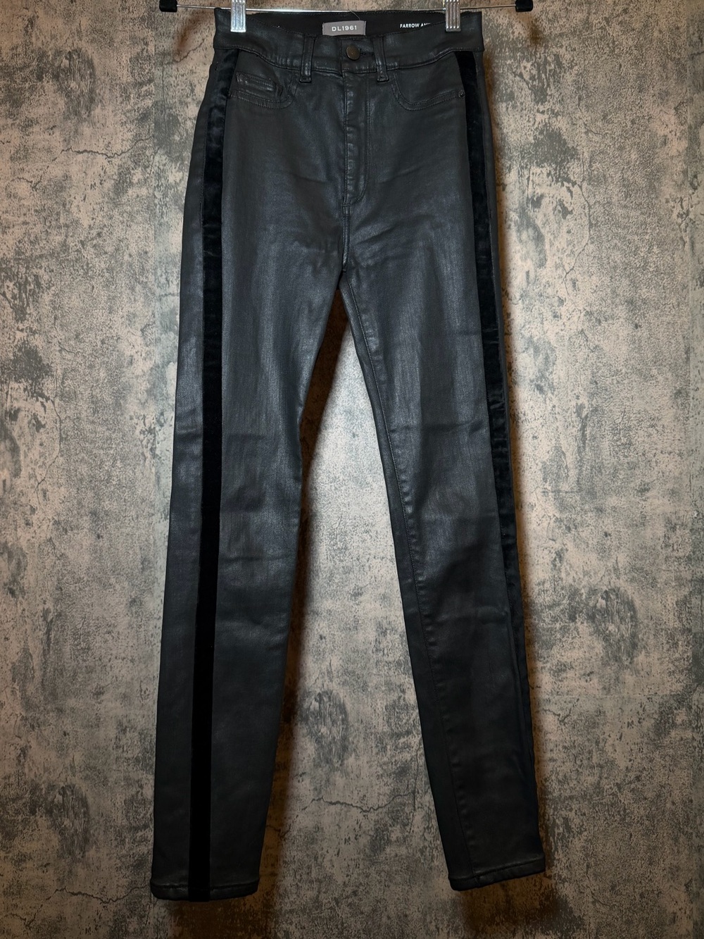 DL1961 Coated Skinny Jeans with Velvet Side Stripe